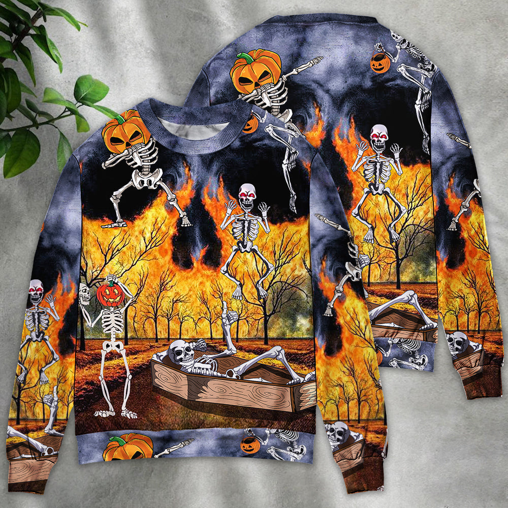 Halloween Skeleton Pumpkin Party Sweater For Fantasy Fans Casual Outings And Weekend Adventures