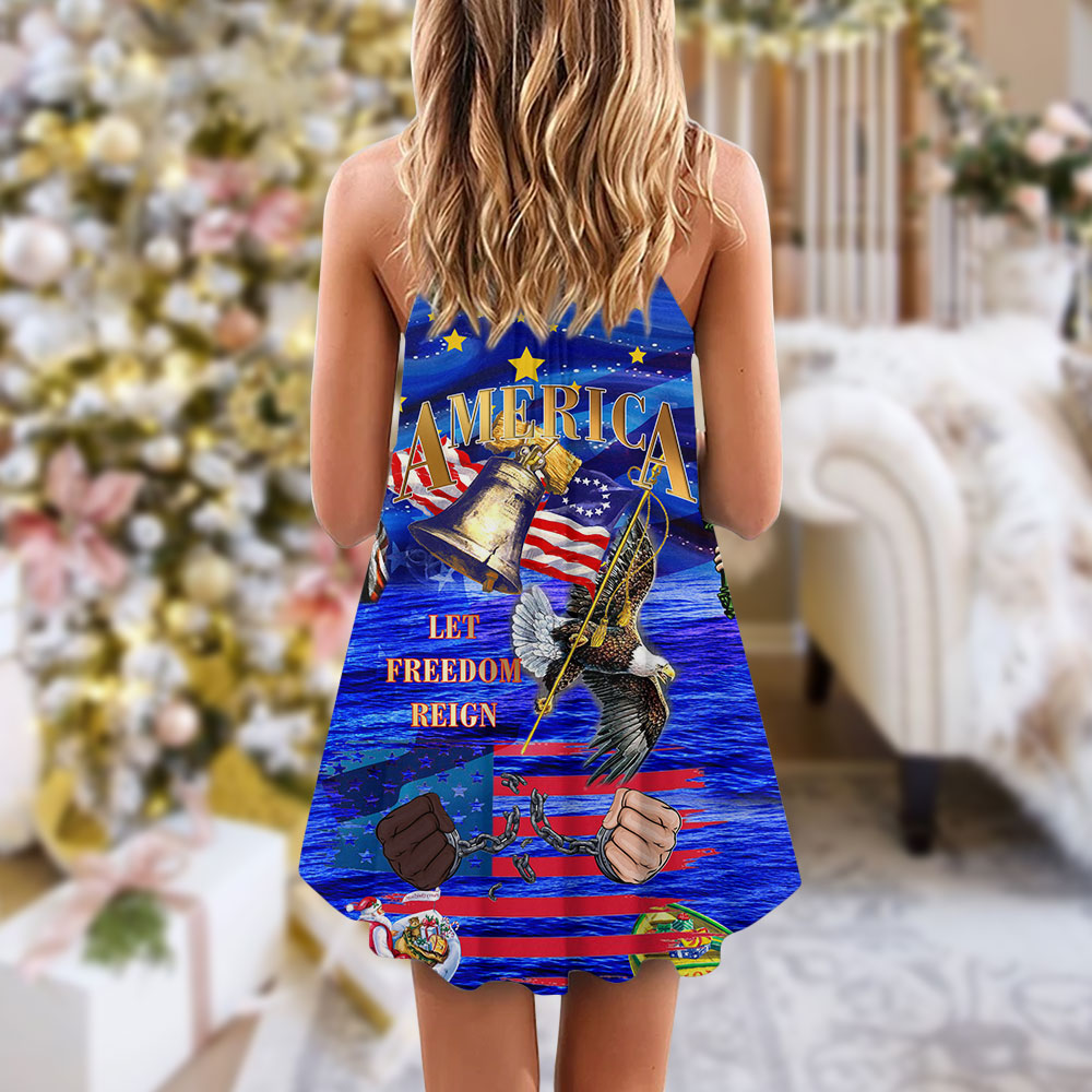Christmas Freedom Reign Holiday V-Neck Sleeveless Cami Dress For Festive Events And Casual Summer Styling