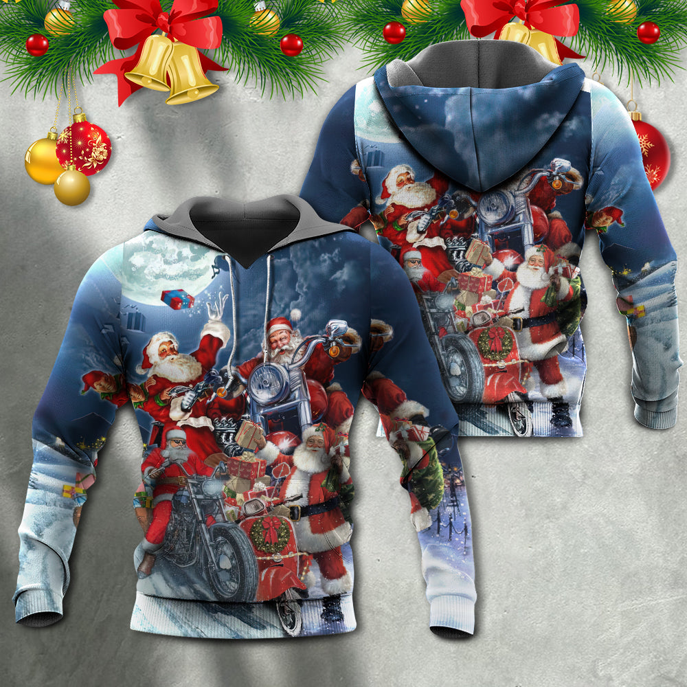 Christmas Santa Motorcycle Ride Hoodie For Festive Days Casual Adventures And Thoughtful Seasonal Gifting