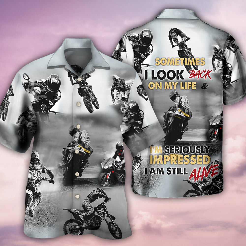 Motorcycle Sometimes Look Back Hawaiian Shirt For Vacation Days And Relaxed Coastal Outings