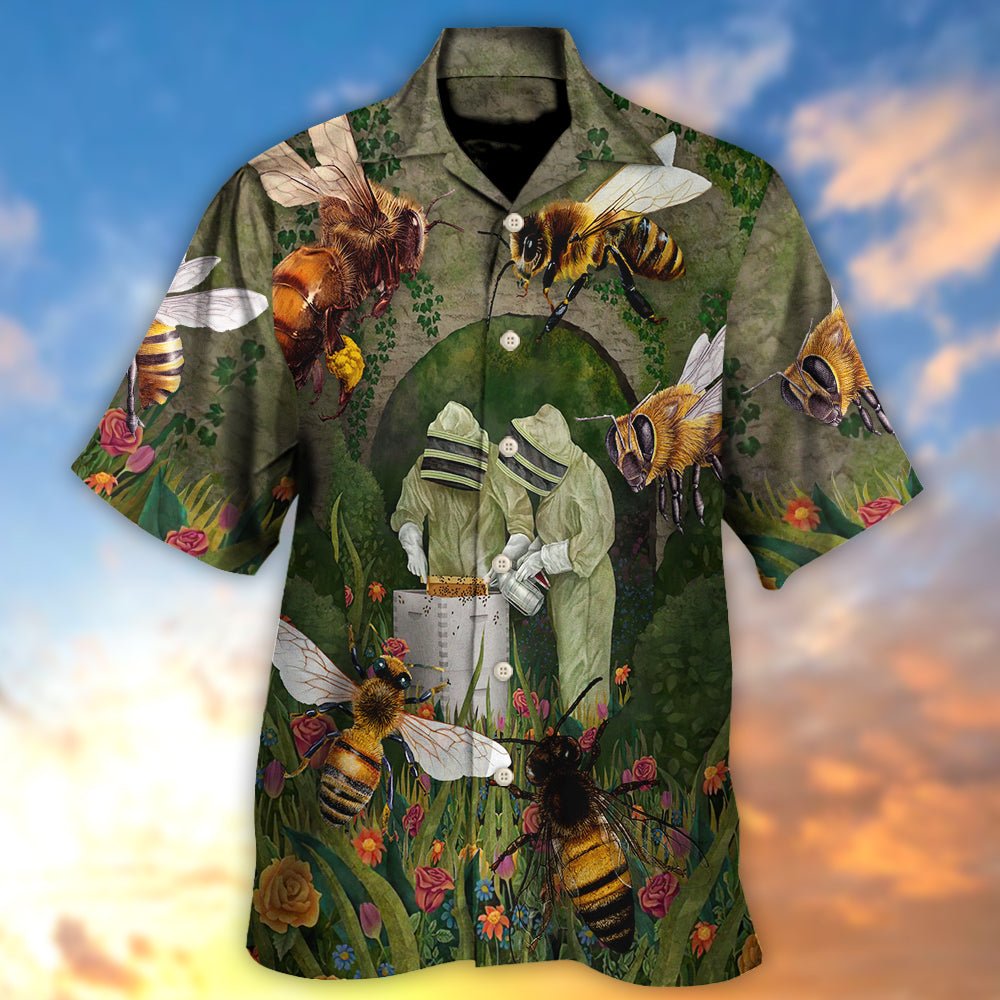 Vintage Bee Alert Beekeeper Hawaiian Shirt Detailed Pattern View For Tropical Vacations