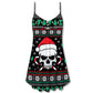 Christmas Skull Santa Hat Candy V-Neck Sleeveless Cami Dress For Festivals Travel And Relaxed Casual Summer Wear