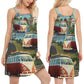 Hippie Van Life Love Beach V-Neck Sleeveless Cami Dress For Beach Travel And Free Spirited Outfits