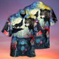 Black Dark Wolf Halloween Starry Night Hawaiian Shirt Pattern View For Lightweight Everyday Style