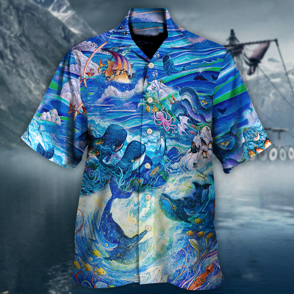 Shark Adventure Hawaiian Shirt Collar And Front View For Island Holidays