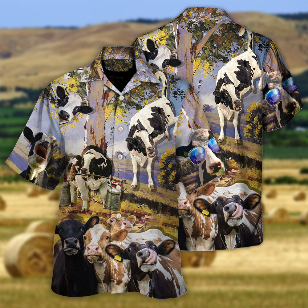 Australian Funny Cow Dancing Landscape Hawaiian Shirt Button Front Artwork For Summer Travel