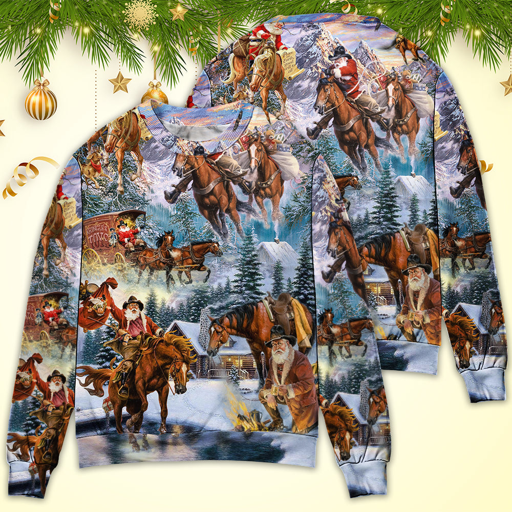 Christmas Santa Riding Horse Snow Mountain Sweater For Festive Parties Family Photos And Comfortable Seasonal Wear