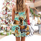 Dog Family Santa Merry Christmas Snow V-Neck Sleeveless Cami Dress For Vacations And Casual Warm Weather Wear