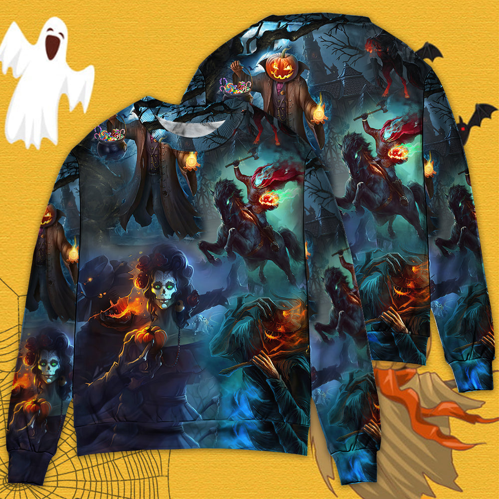 Halloween Skull Pumpkin Night Sky Sweater For Alternative Fashion Events And Thoughtful Seasonal Gifts