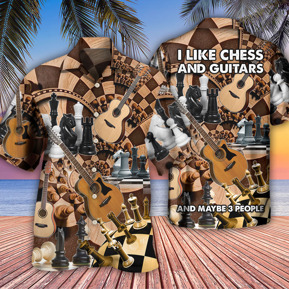 Guitar Chess Hawaiian Shirt Artwork Detail For Resort Trips And Outdoor Activities