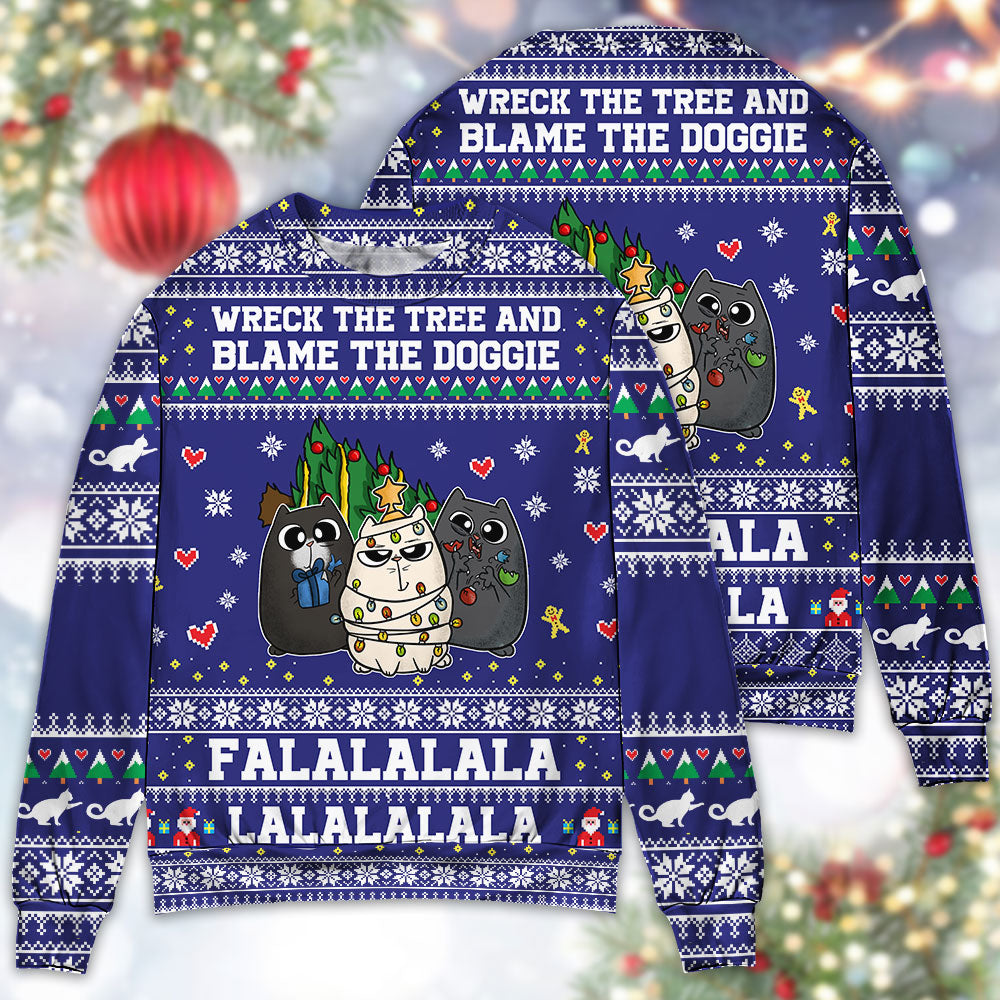 Cat Wrecks Tree Meowy Christmas Sweater For Holiday Parties Family Gatherings And Seasonal Gift Giving