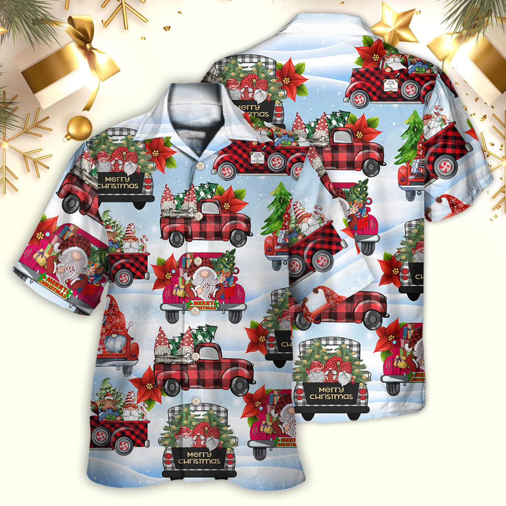 Festive Gnome Christmas Truck Hawaiian Shirt Design View For Summer Travel