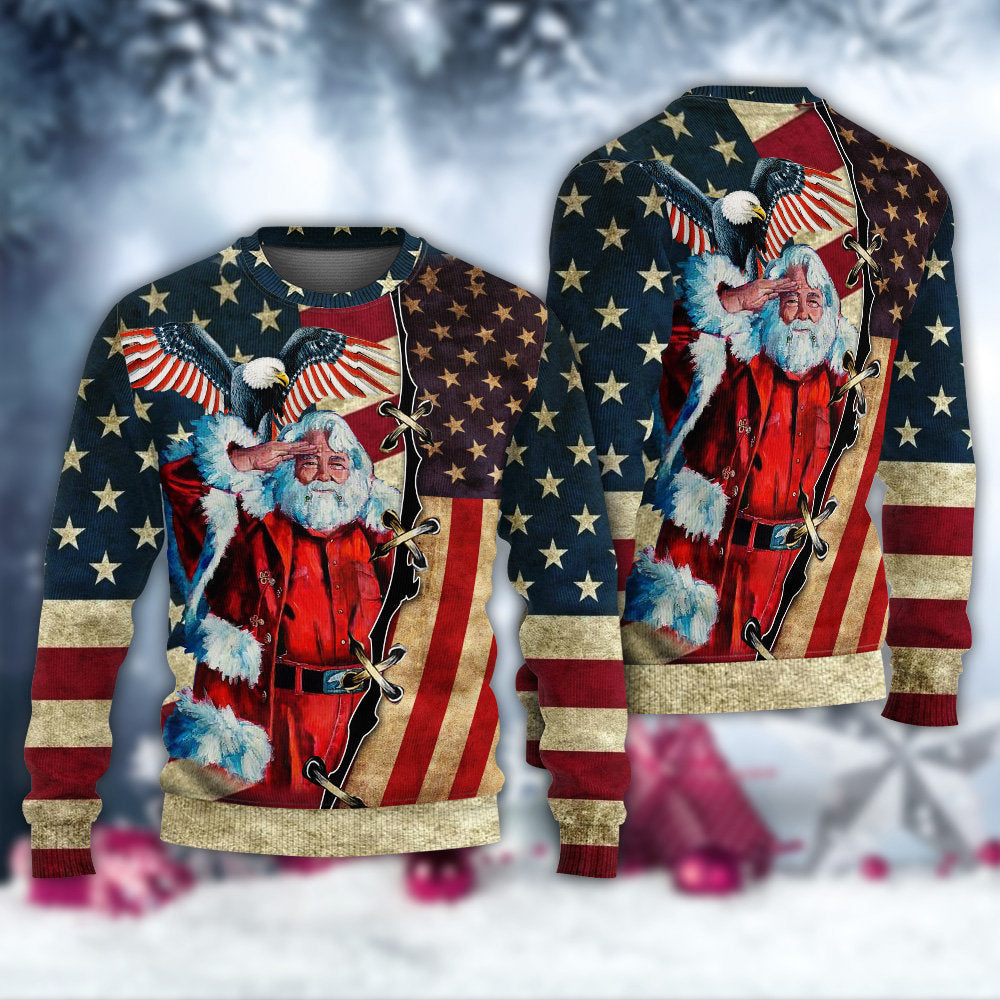 Christmas Patriotic Santa Claus Sweater For Winter Celebrations Family Events And Relaxed Seasonal Styling