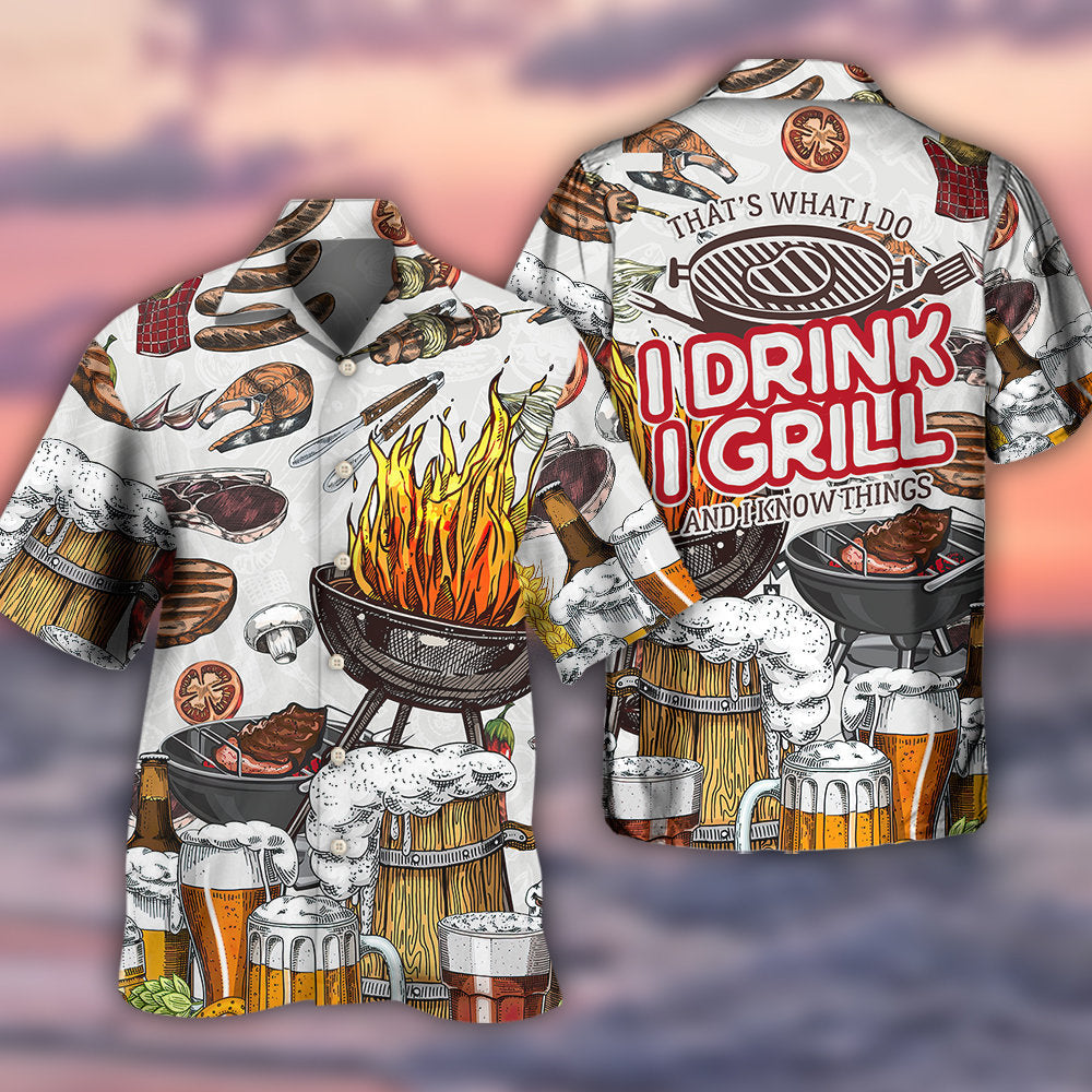 BBQ Grill Beer Hawaiian Shirt Button Front Artwork For Outdoor Gatherings