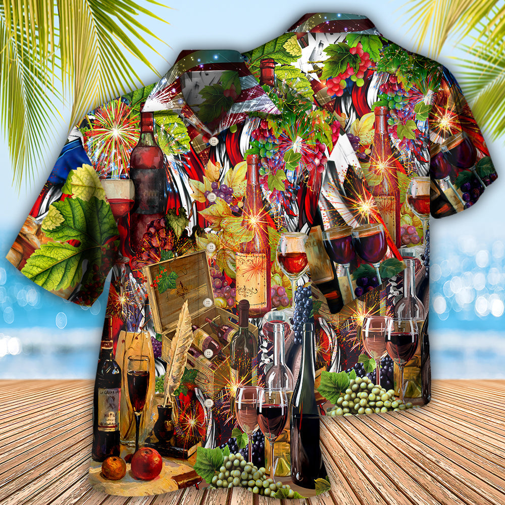 Patriotic Wine Independence Hawaiian Shirt For Coastal Travel, Casual Events, And Comfortable Summer Wear