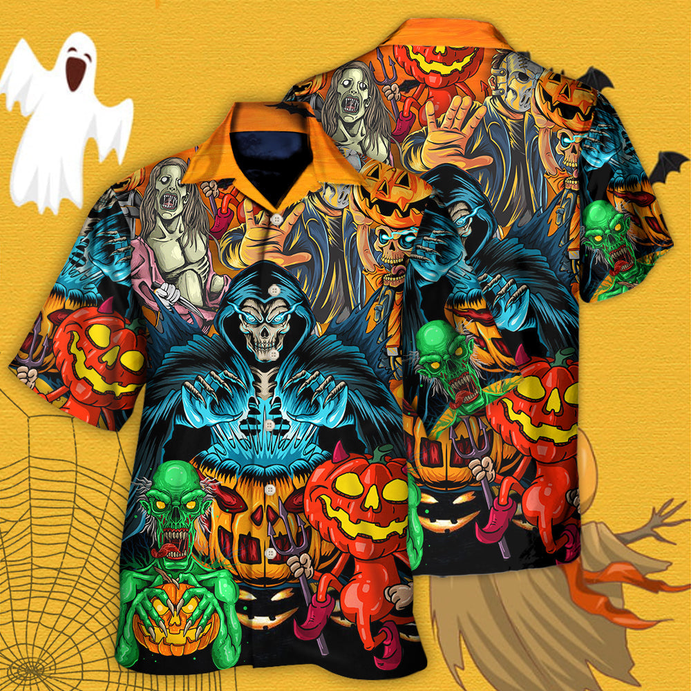 Skull Halloween Scary Pumpkin Horror Hawaiian Shirt For Resort Getaways And Comfortable Summer Activities