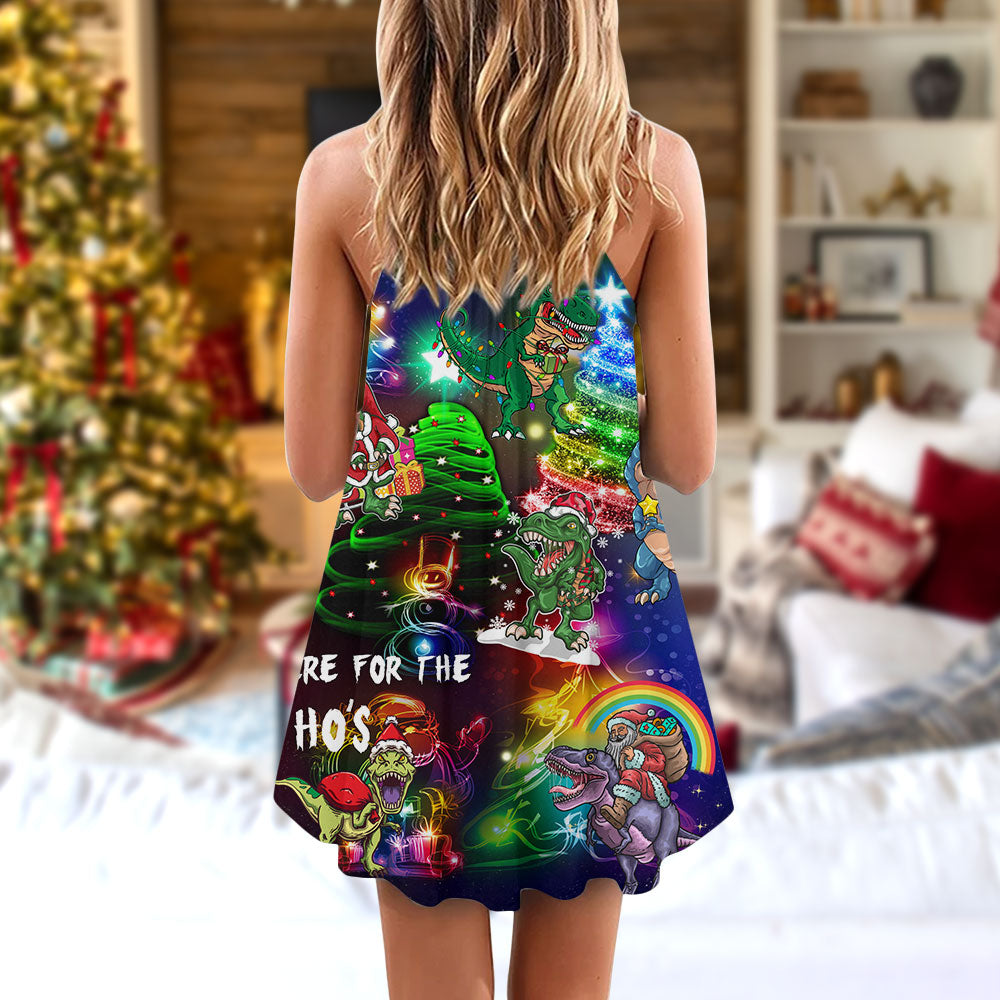Dinosaur Lover Merry Christmas V-Neck Sleeveless Cami Dress For Festivals Travel And Relaxed Casual Summer Wear