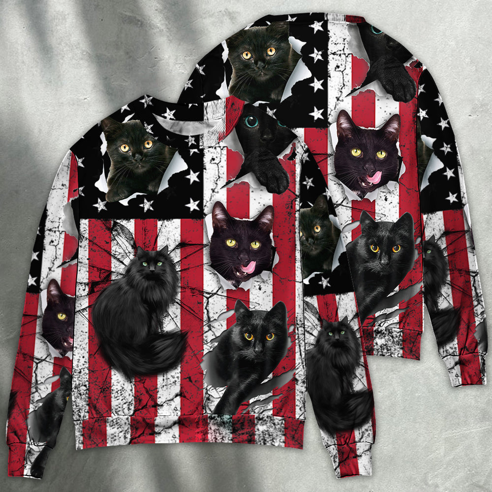 Black Cat Independence Day Sweater For Animal Lovers Casual Wear Holidays And Thoughtful Gifting