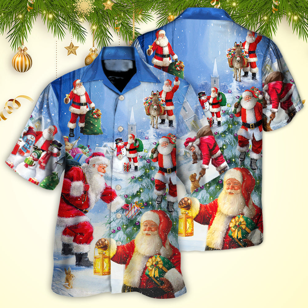 Christmas Santa Hawaiian Shirt Front Pattern View For Outdoor Gatherings