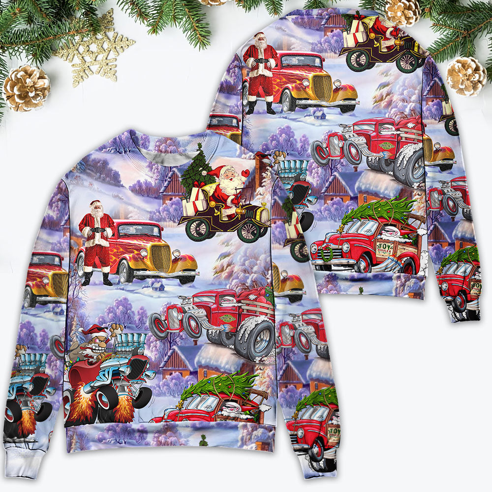 Santa Hot Rod Christmas Tree Sweater For Seasonal Parties Cozy Gatherings And Thoughtful Holiday Gifts