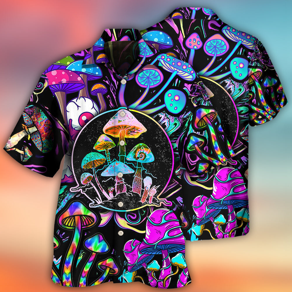 Bohemian Colorful Neon Mushroom Psychedelic Hawaiian Shirt Pattern View For Lightweight Everyday Style