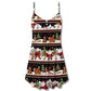 Santa Reindeer Bear Night V-Neck Sleeveless Cami Dress For Christmas Parties Travel And Bright Seasonal Fashion