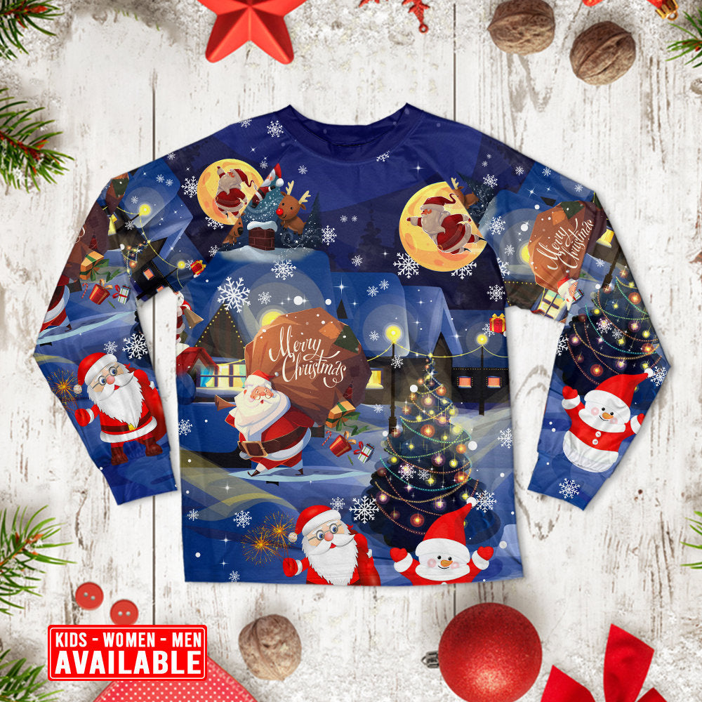Santa And Christmas Gifts Long Sleeve Pajamas Set For Winter Nights And Thoughtful Gifting