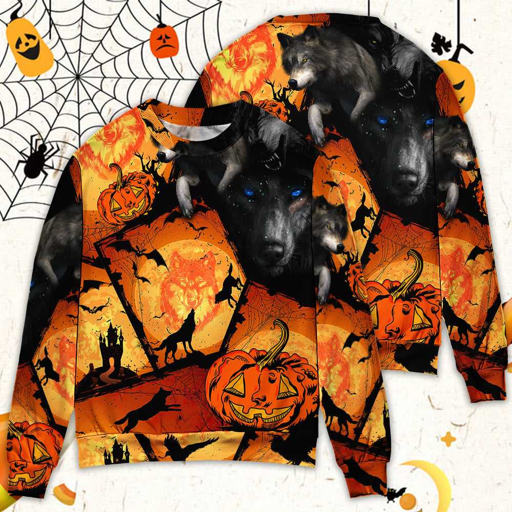 Halloween Wolf Pumpkin Fantasy Sweater For Alternative Outfits Seasonal Events And Everyday Comfort