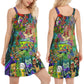 Hippie Mushroom Alien Bus Funny V-Neck Sleeveless Cami Dress For Creative Events And Casual Warm Weather Wear