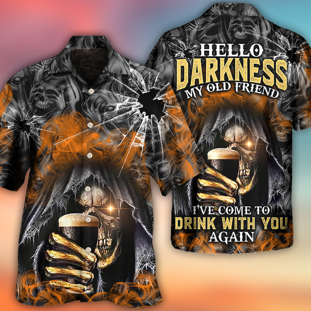 Dark Orange Skull Drinking Smoke Lighting Hawaiian Shirt For Resort Getaways And Comfortable Summer Activities