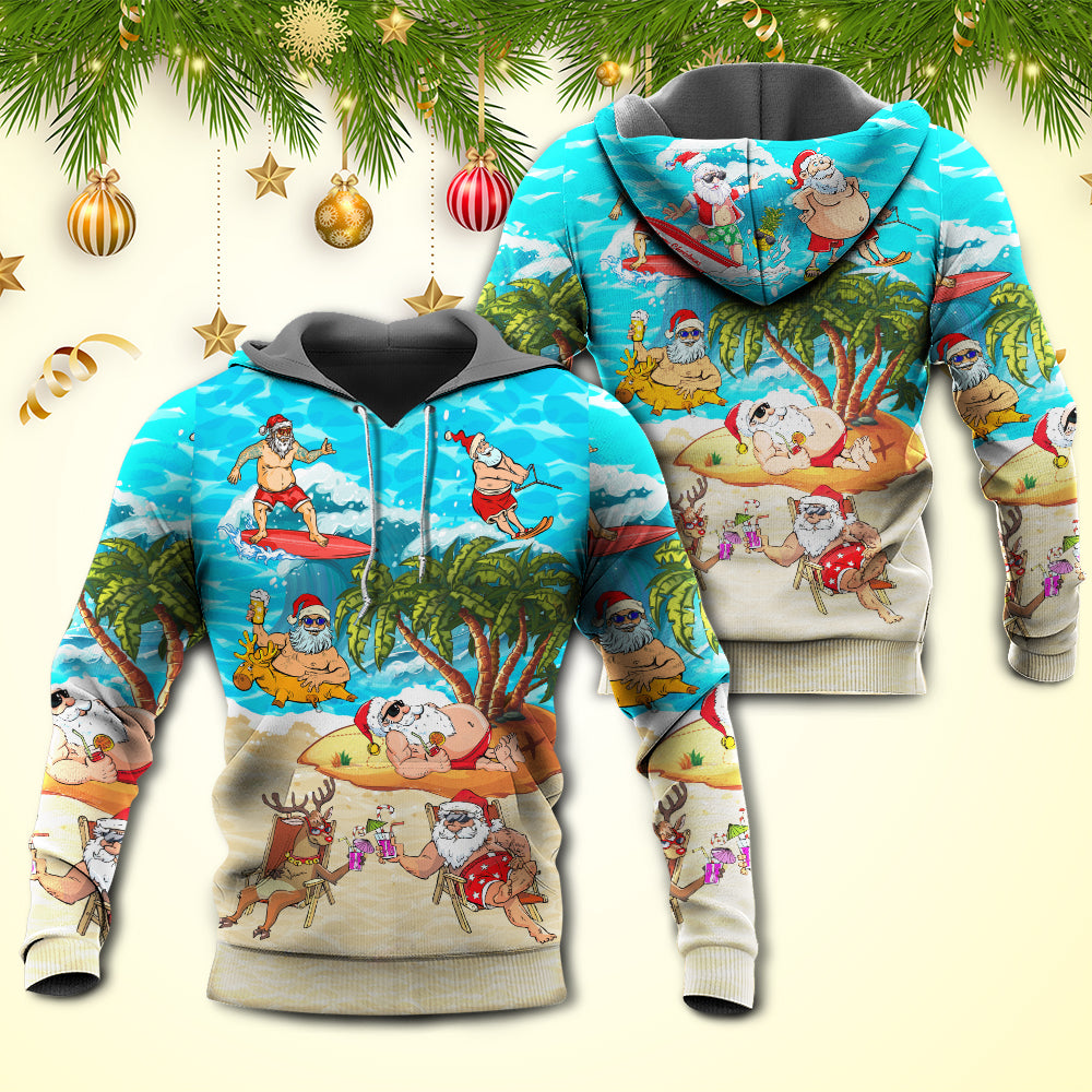 Tropical Funny Christmas Santa Beach Vacation Hoodie For Festive Family Moments Winter Wear And Holiday Gift Ideas
