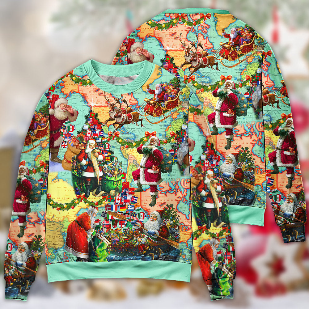 Christmas Santa World Map Sweater For Winter Celebrations Family Events And Thoughtful Gifting