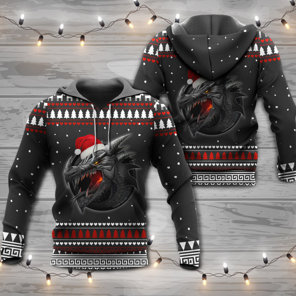 Strong Christmas Dragon Holiday Hoodie For Winter Streetwear Christmas Travel And Seasonal Home Gatherings