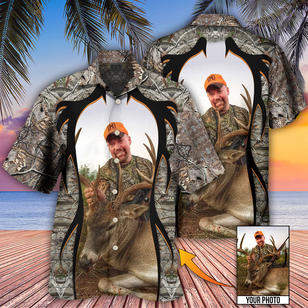 Hunting Custom Photo Hawaiian Shirt Artwork Detail For Tropical Trips And Casual Outings