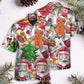 Cute Christmas Santa Snowman Gingerbread Hawaiian Shirt Tropical Styling View For Casual Outings