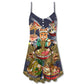 Cat Eating Ramen Lovely V-Neck Sleeveless Cami Dress For Summer Events And Comfortable Everyday Style