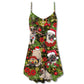 Christmas Merry Pug Holiday V-Neck Sleeveless Cami Dress For Vacations And Casual Warm Weather Wear