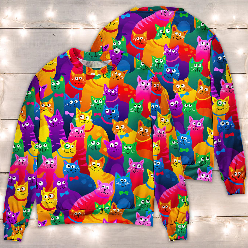 Funny Colorful Cats Sweater For Casual Wear Travel Holidays And Comfortable Everyday Styling