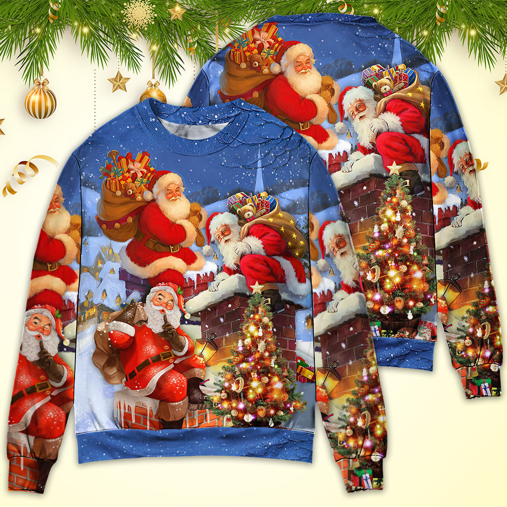 Christmas Santa Up On Rooftop Sweater For Family Gatherings Winter Travel And Everyday Seasonal Comfort
