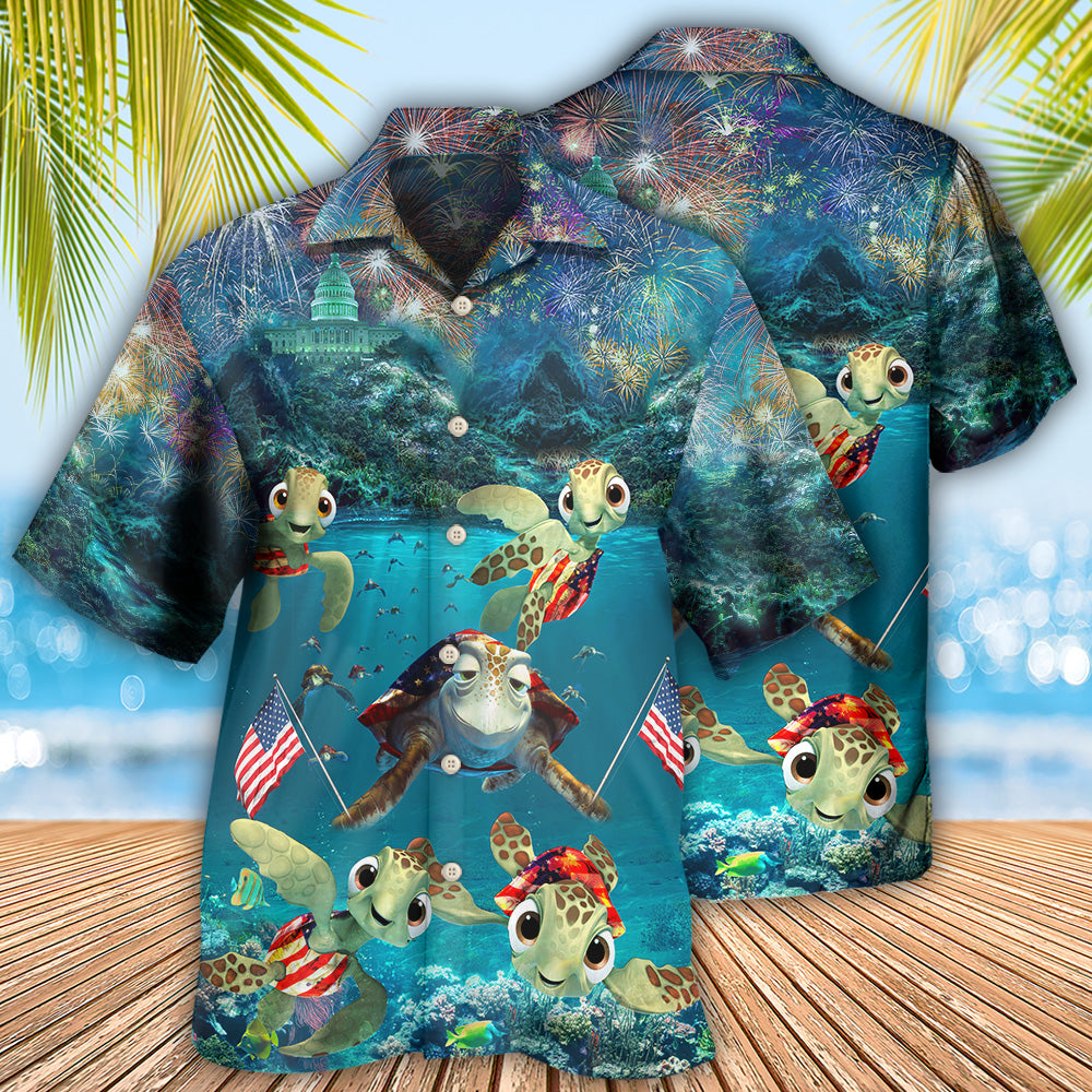Turtle Independence Day Celebrate Sea Hawaiian Shirt For Resort Getaways And Comfortable Summer Activities