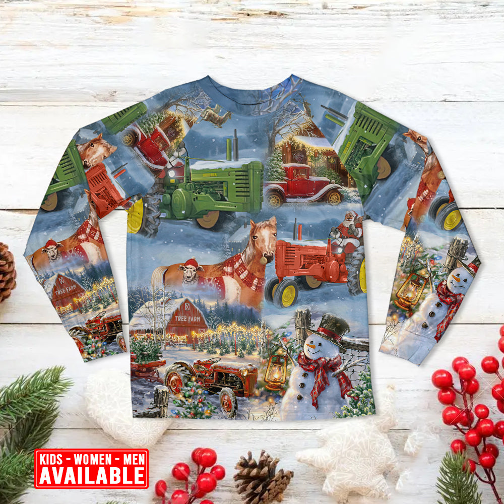 Farmhouse Christmas Happiness Long Sleeve Pajamas Set For Holiday Bedtime And Cozy Home Wear