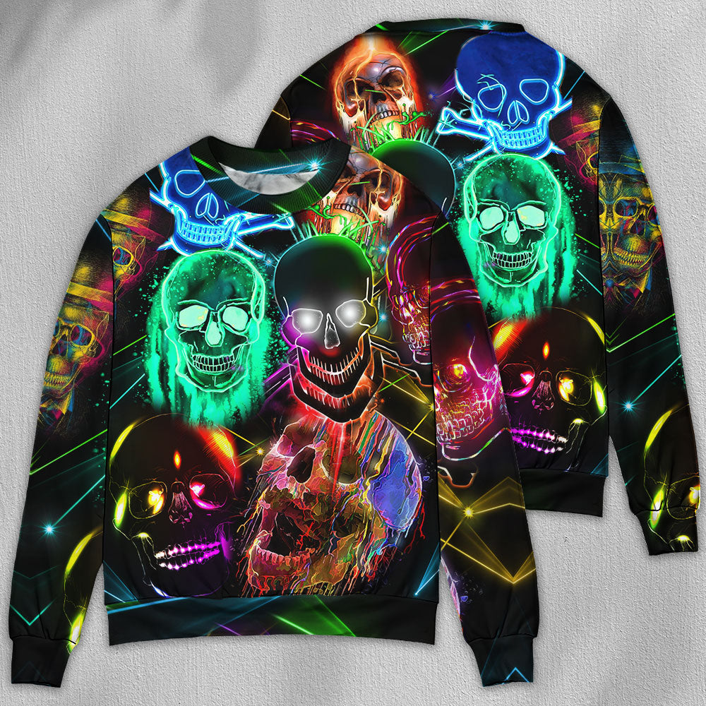 Glowing Neon Light Skull Sweater For Alternative Fashion Events And Thoughtful Seasonal Gifts