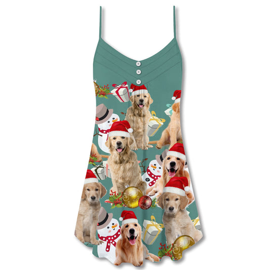 Christmas Golden Retriever Merry Xmas – Women's Summer Sleeveless V-Neck Camisole Dress