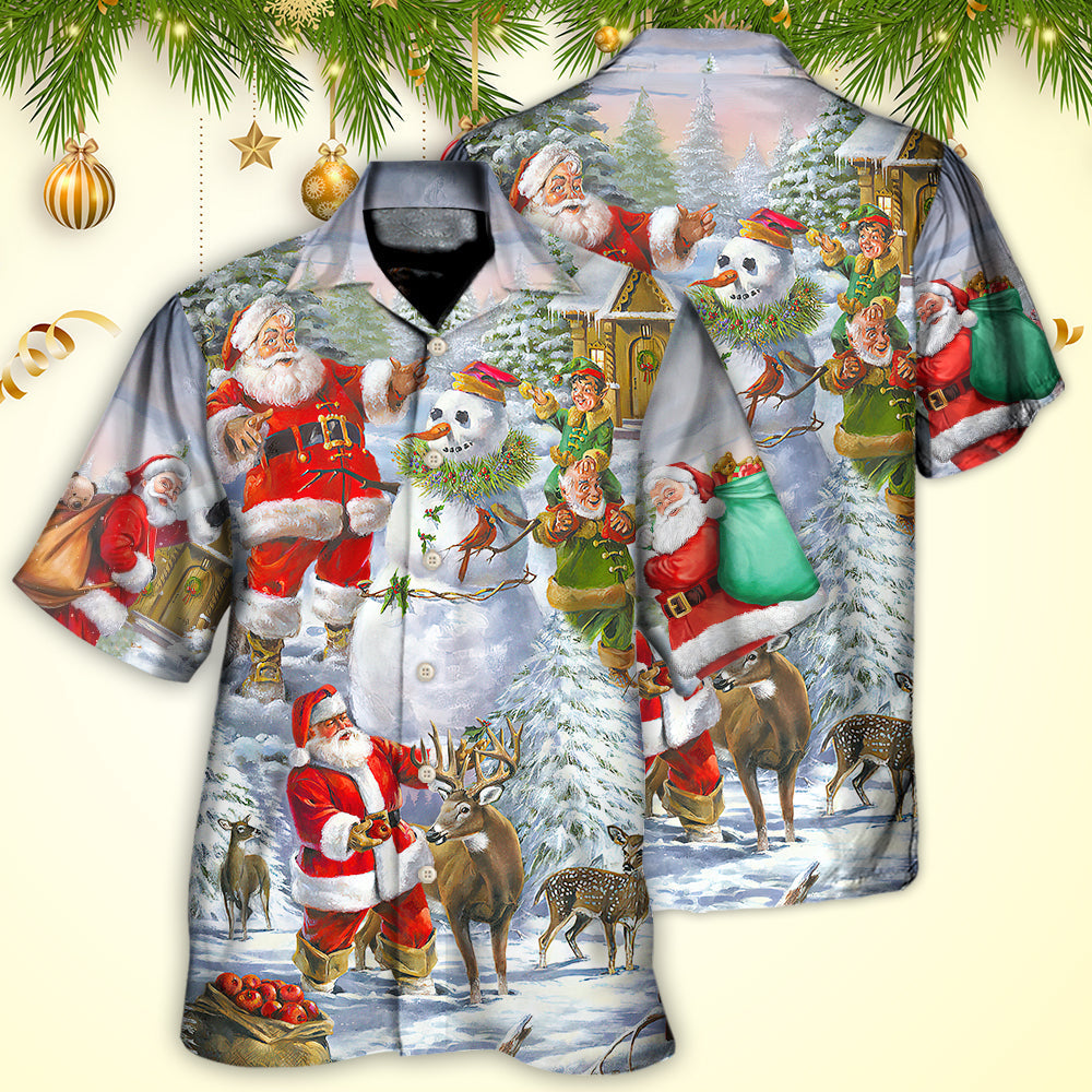 Happy Snowman Christmas Elf Hawaiian Shirt For Summer Events And Casual Outdoor Wear