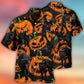 Halloween Tropical Cat Pumpkin Hawaiian Shirt Front Pattern View For Vacation Style