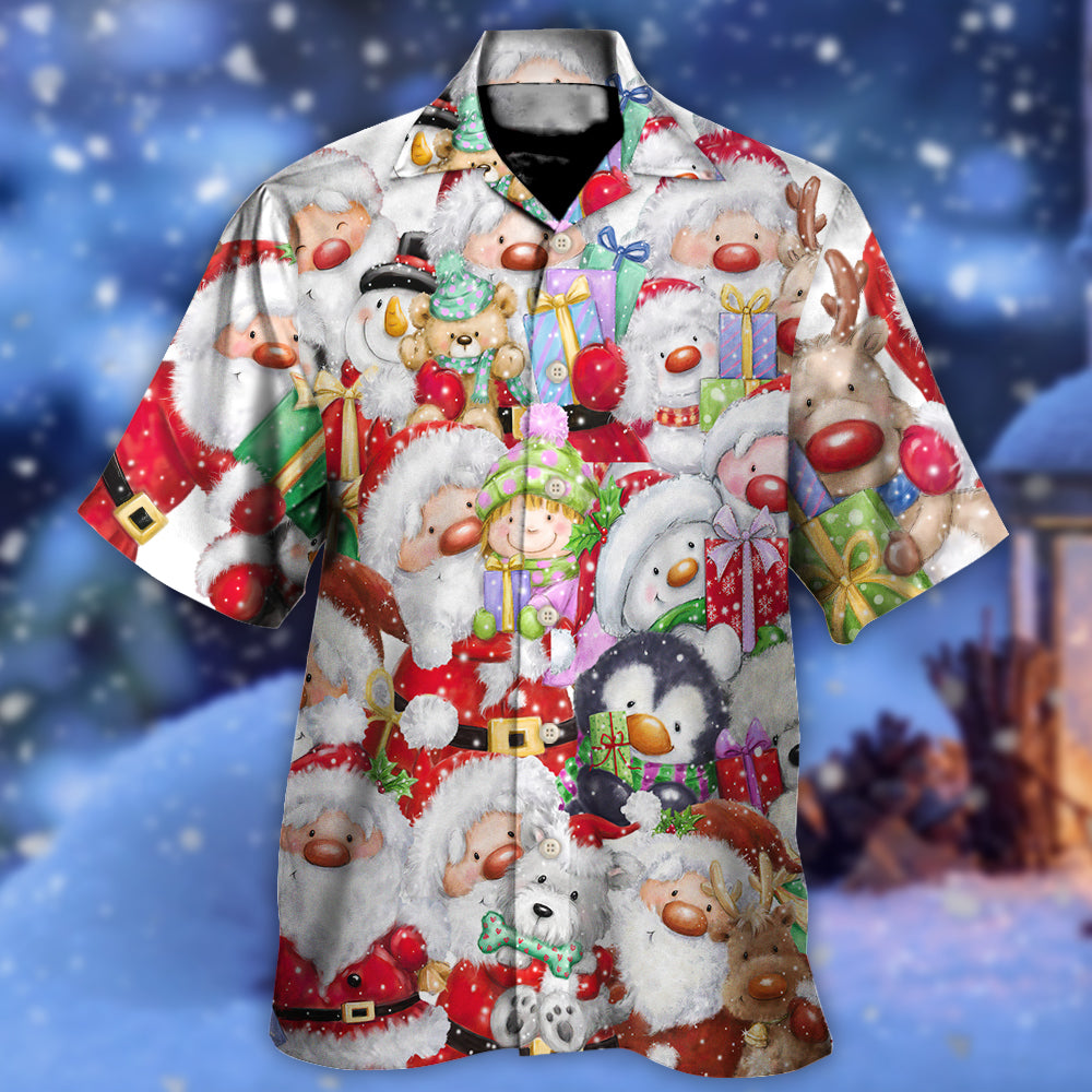 Happy Christmas Santa Friends Together Hawaiian Shirt Design View For Resort Travel And Thoughtful Gifting