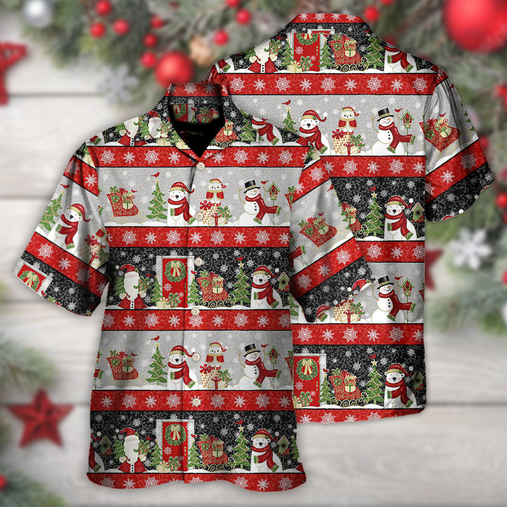 Christmas Santa Snowman Hawaiian Shirt Fabric Pattern Detail For Summer Travel