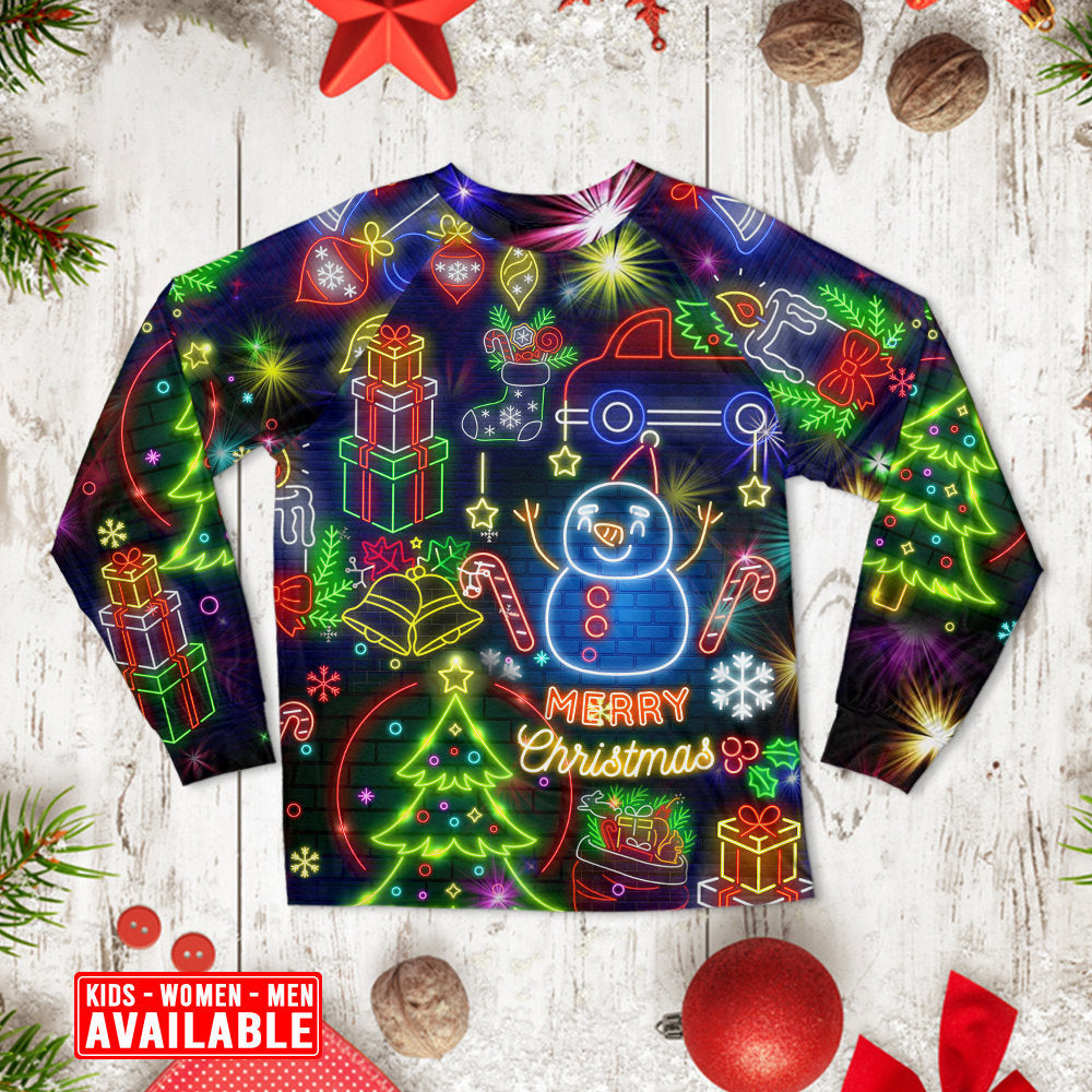 Bright Neon Christmas Lights Long Sleeve Pajamas Set For Christmas Mornings And Relaxed Lounging