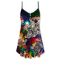Christmas Tree Hot Rod Style V-Neck Sleeveless Cami Dress For Festivals Travel And Relaxed Casual Summer Wear
