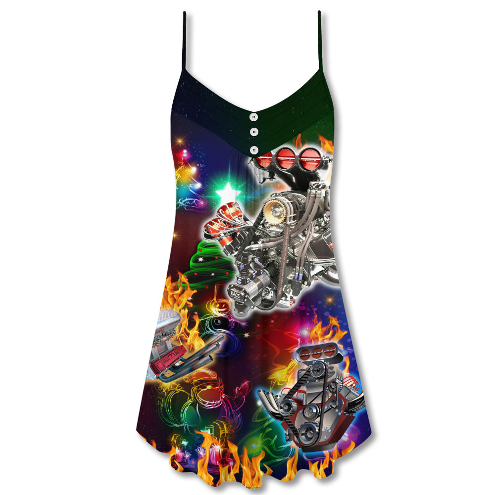 Christmas Tree Hot Rod Style V-Neck Sleeveless Cami Dress For Festivals Travel And Relaxed Casual Summer Wear